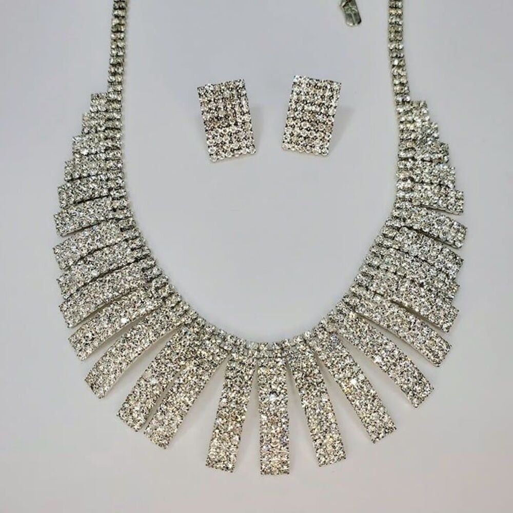 Christina Collection Sparkling Rhinestone Necklace & Earrings Bridal Bling Set